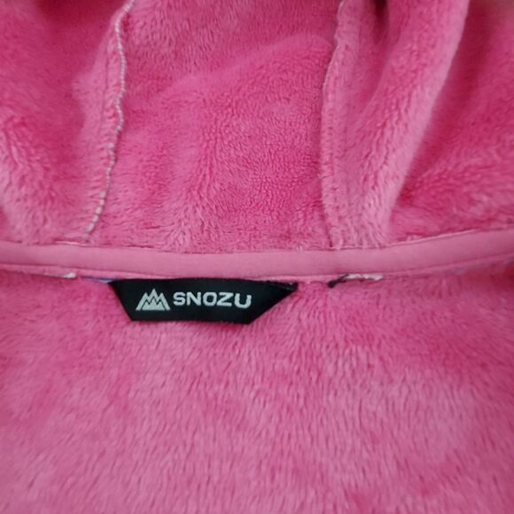 Snozu Hooded Jacket Girls Medium 10/12 Pink Blue Fleece Inside Full Zip Winter - Picture 10 of 11